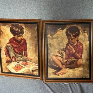 2 prints of Small Boy Eating Grapes & Small Boy Reading Book by Robert Van Cleef